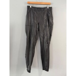 Spanx Faux Leather Jogger Pants Women's L/G Black High Rise‎ Elastic Waist